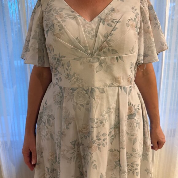 JJs House A-Line V-Neck Asymmetrical Chiffon Bridesmaid Dress (sage green) - Picture 3 of 4